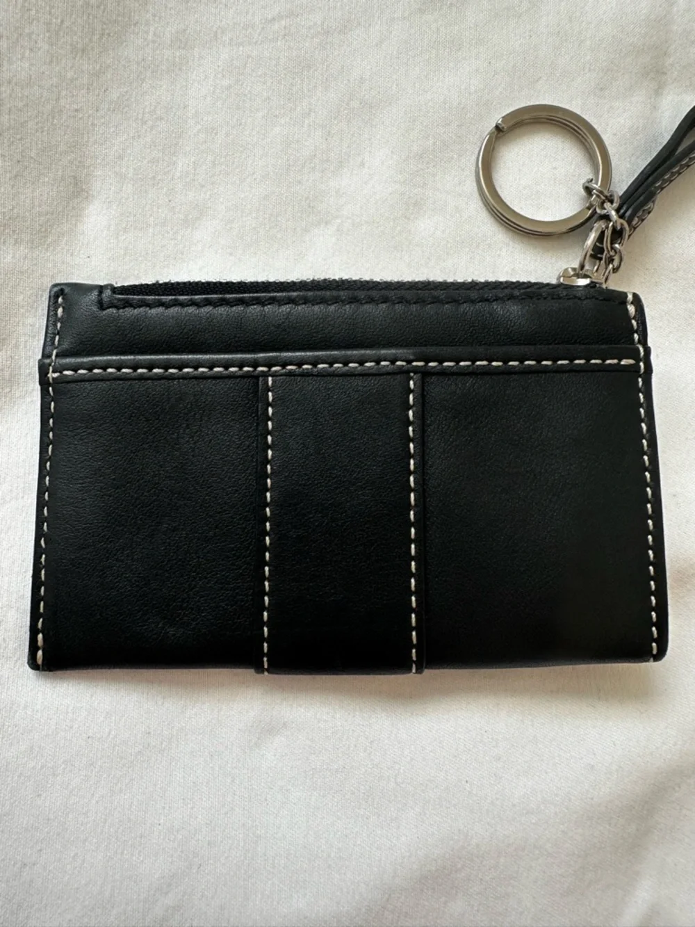 Coach Black Leather Skinny ID Card Case Keychain Small Wallet
